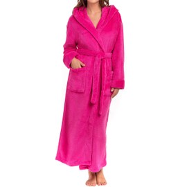Alexander Del Rossa Womens Robe, Long Plush Bathrobe with Hood, Hooded Robes for Women Plus Size Bath Robe, Fuchsia, X-Large