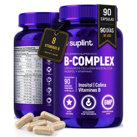 Complejo B Completo Vegano con Inositol y Colina – Vitaminas B1, B2, B3, B5, B6, B7, B9 y B12 – Suplemento para Energía y Sistema Nervioso – Sin Gluten, Sin OGM ni Colorantes – 90 Cápsulas