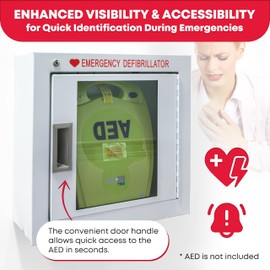 Ever Ready First Aid AED Defibrillator Wall Mounted Cabinet, Metal Steel Plate Storage Cabinet with Alarm, fits All Brands, 17'' x 15'' x 7''