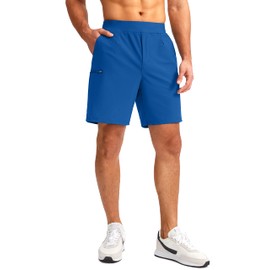 Viodia - Pantalones cortos de golf para hombre de 7 pulgadas con 5 bolsillos de cintura elástica, ajuste seco, pantalones cortos elásticos para hombres, senderismo, casual, atléticos, Azul Real,