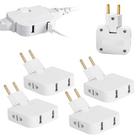 KBIBCK Pack of 4 Flat Plug Multiple Sockets, Flat Plug Socket with 3 Adapters, Socket Adapter Flat with 180° Swivel, Portable Socket Distributor Compartment for Home, Office, Travel