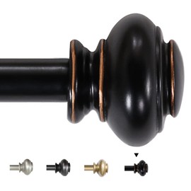 H.VERSAILTEX Single Window Curtain Rods for Windows 28 to 48 Inches Adjustable Decorative 3/4 Inch Diameter with Classic Finials, Black