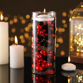 FFUW 10000 Pcs Water Beads and 150 Pcs Floating Pearls for Centerpieces Black and Red No Hole Floating Beads for Vases Home Weddings Centerpieces Table Party Decor