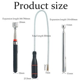 3 Pack Telescopic Magnet, Magnetic Pickup Tool, Telescopic Magnetic Pickup Tool, Magnet Stick - Extendable Retrieval Tools with Strong Magnetic Tips,with Non-Slip Handle