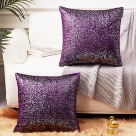 EUCIOR Decorative Purple and Silver Pillows,Purple Sparkly Throw Pillows,Lavender 22x22 Pillow Covers Velvet Hidden Zipper Accent Pillow Cushion Case,Purple Pillows Covers for Bed/Couch Set of 2