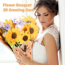 Flasoo Pop Up Flower Cards, Sunflower Pop Up Greeting Card Flower Bouquet 3D Card for Women with Blank Notes and Envelope, Anniversary, Congratulations, Get Well Gifts Card for All Occasion