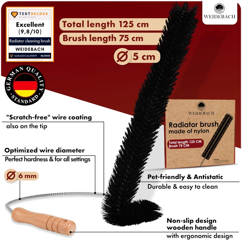 Weidebach® Radiator Bristle 50in / 30in Long, Nylon Bristle, Radiator