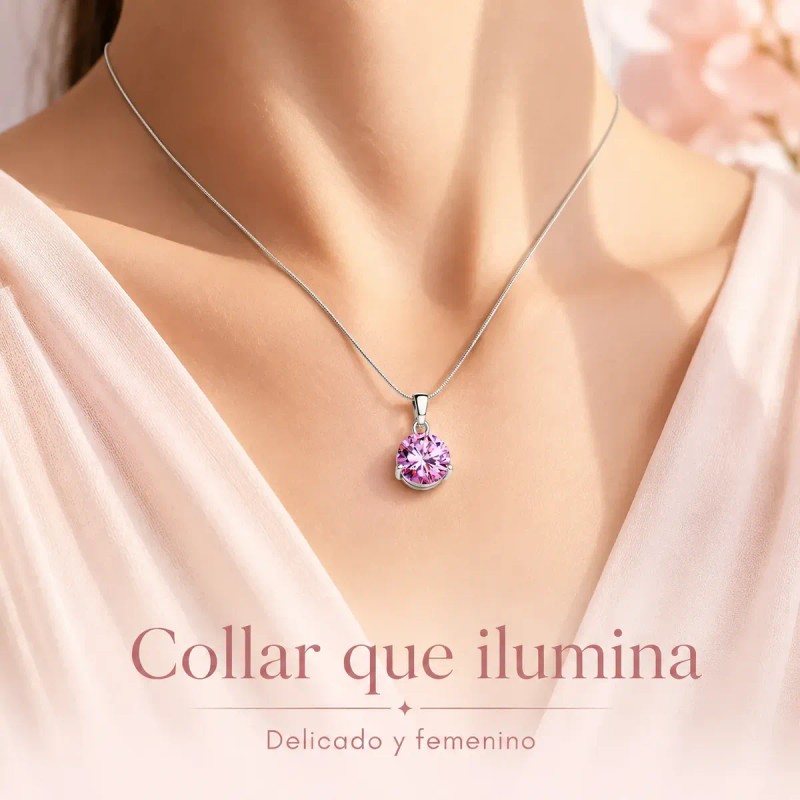 regalos mujer joyeria - Collar De Plata 925 Moissanita Rosa