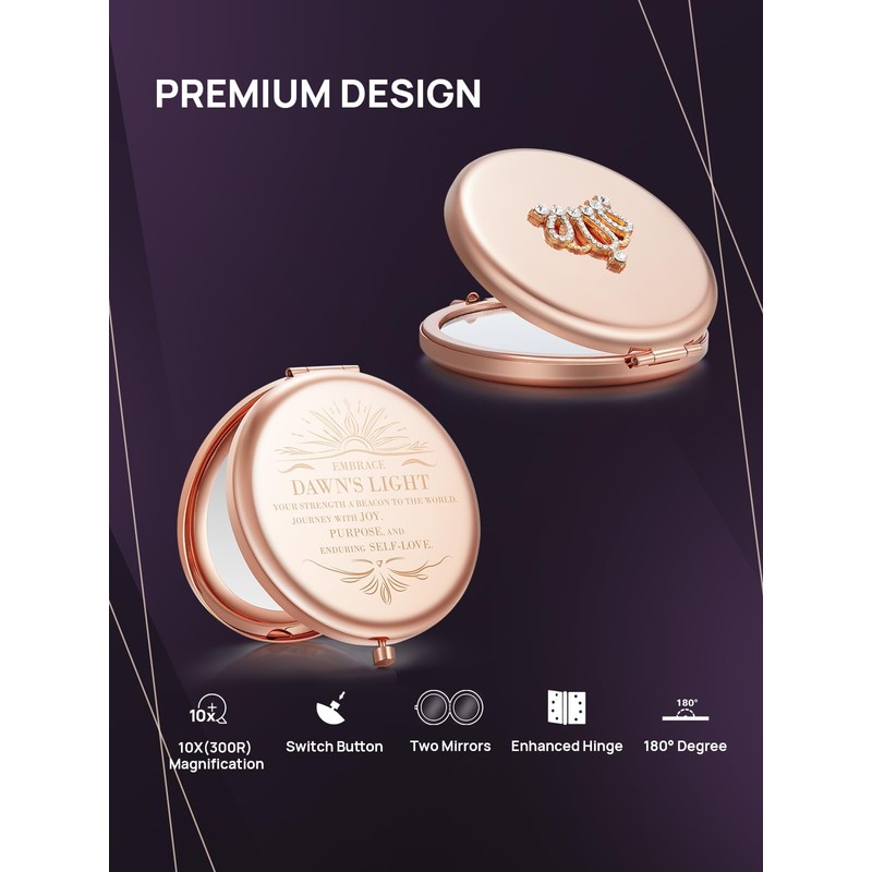 OMIRO 1X/10X(300R) Magnifying Compact Mirror, Small Crown Engraved Pocket Makeup