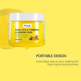 &Hoygi Turmeric Kojic Acid Cleansing Pads for Face Cleansing and Exfoliation-55PCS Turmeric Kojic Acid Pads Helps Caberi - Specification: 1pcs