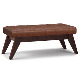 SIMPLIHOME Draper 40 inch Wide Mid Century Modern Rectangle Tufted Ottoman Bench in Distressed Saddle Brown Faux Leather, for Living Room, Bedroom