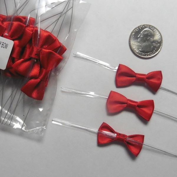Weststone 50pcs 1 1/4" Solid Red Satin Fabric Pre-Tied Ribbon Bows for Cello Bags