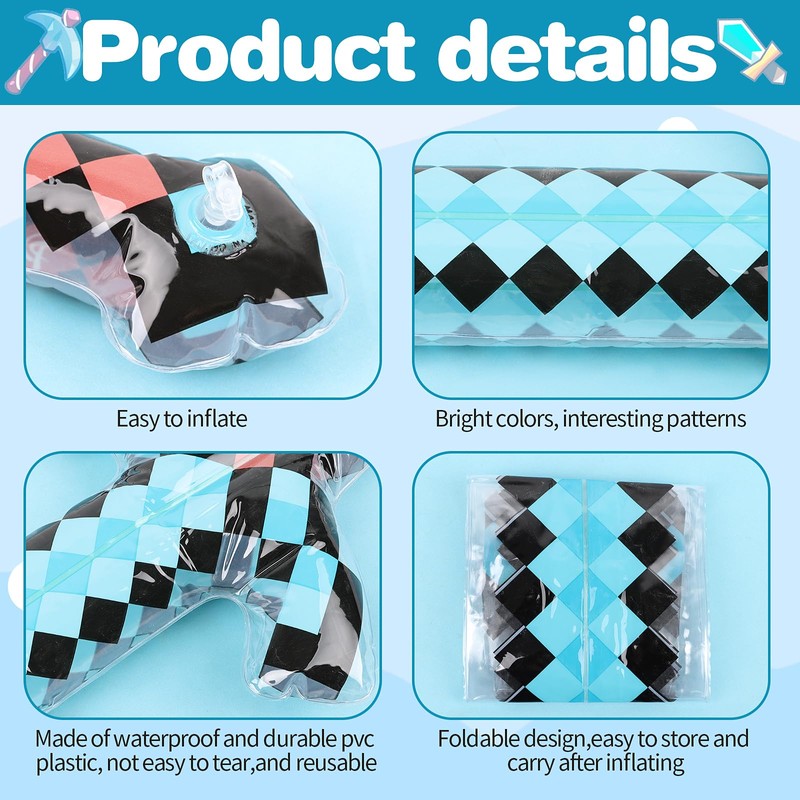 6 Pack Inflatable Pixel Weapons Set,6 Styles Inflatable Sword PVC