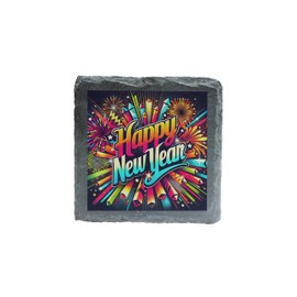 Festive Happy New Year Slate Coaster - Colorful Fireworks Celebration Design (slco-ds24-hnyrg)