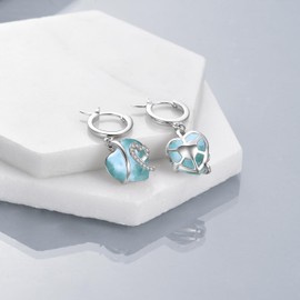 AOBOCO Women's Heart Earrings, 925 Sterling Silver Hoop Earrings, Dangle with Blue Crystals, Birthday Gifts for Wife Mother, Sterling Silver, Opal