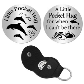 CREATCABIN Pocket Token Bulk Long Distance Keepsake Stainless Steel Double Sided Engraved with Pu Leather Keychain Gift for Boyfriends Daughter Bestie Friends Dolphin Christmas Valentine 1.2x1.2 Inch