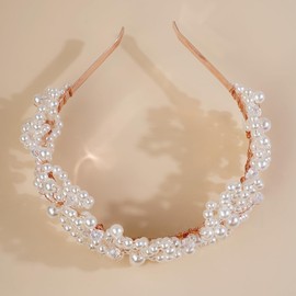 BERYUAN Hairband, Bridal Pearls Headband Pearls Crystal Rhinestone Wedding Hair Piece for Bridal Women and Girls (rose gold)