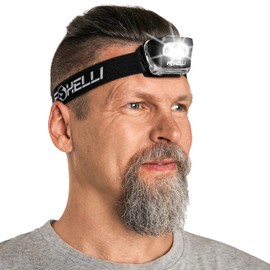 Foxelli LED Headlamp Flashlight for Adults & Kids, Running, Camping, Hiking Head Lamp with White & Red Light, Comfortable Headband, Lightweight & Waterproof, 3 AAA Batteries