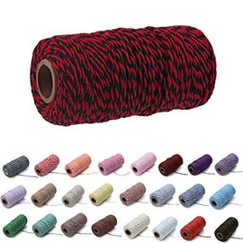 1 Roll 2mm 109 Yard Colourful Cotton Cord Bakers Twine DIY Crafts Gift Wrapping Christmas Wedding Home Decor String Rope (Red+Black)