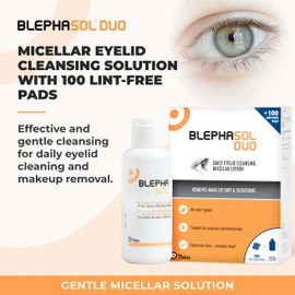 Blephasol Duo 100 ml Micellar Eyelid Cleansing Solution with 100 Lint-Free Pads | Effective and Gentle Cleansing for Make-Up Removal, Inflamed and Sensitive Eyelids | Soap & Alcohol-Free