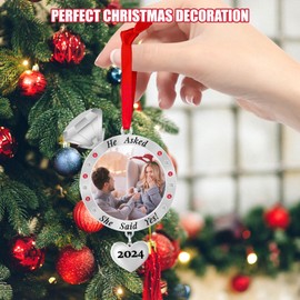 Our First Christmas Engagement Photo Ornament 2024 - Engaged Christmas Picture Frame Ornament 2024 - She Said Yes Wedding Ring Engagement Photo Ornaments for Xmas 2024