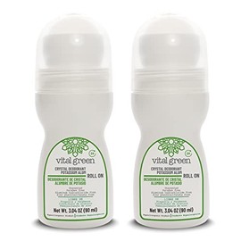 Vital Green Desodorante Roll-On de Cristal Puro de Alumbre de Potasio, Sin Fragancia, Sin Aluminio y Sin Alcohol, Protección Duradera contra el Olor,Para Hombre y Mujer, 90 ml / 3.04 Fl Oz (2 unds)