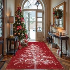 Lahome Christmas Area Rug - 5x7 Washable, Soft Red, Non-Slip, Stain Resistant for Bedroom, Living Room, Nursery & Office - Christmas Tree Print Holiday Decor - Ultra-Thin Carpet