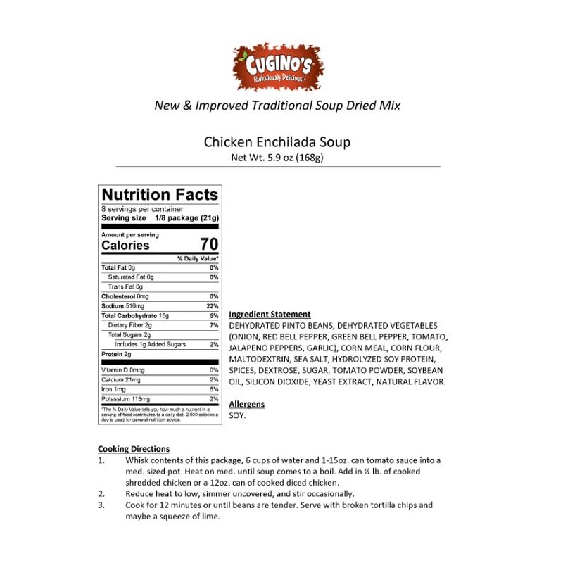 Cugino's Chicken Enchilada Soup Mix, 6 Pack, Homemade Southwest Gourmet