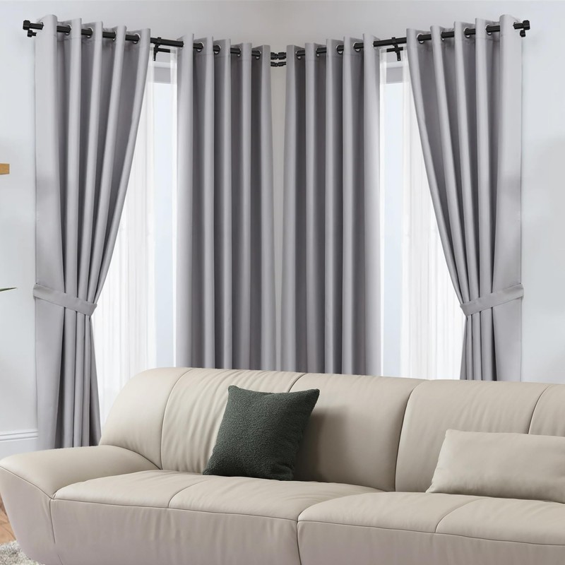 Mayrhyme Black Double Corner Window Curtain Rods with Aluminum End