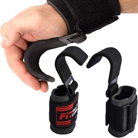 FITPACT Weight Lifting Hook Straps Wrist Support Training Gym Bodybuilding Powerlifting Weightlifting Adjustable Non Slip Workout Deadlift Chin up Padded Barbell Grips (Comes in Pair)