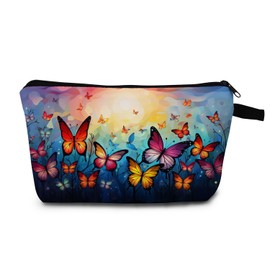 MoCaliduccious Butterfly Flower Makeup Bag for Women Travel Cosmetic Organizer Bag Teacher Appreciation Gifts Small Zipper Toiletry Bag