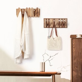 KYIAANY Wall Coat Rack for Entryway: Rustic Wooden Folding 8 Hooks Mount 16.5inch Decorative Piano Hanger for Farmhouse Hallway Bathroom for Towel Backpack Jacket (Neat Style)