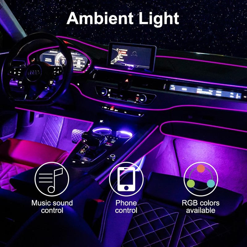 Car LED Interior Strip Lights, TEKSHINNY RGB Car Interior LED
