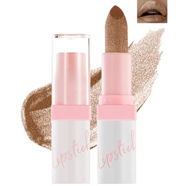 Diamond Glitter Matte Lipstick,Longlasting Waterproof Metallic Bronze Lip Gloss Lipgloss,Gold Brown Sparkling High Pigment Non-Stick Lip stain,Full-Coverage Tinted Lip Balm,Makeup Gift for Women-08