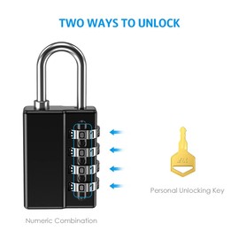 (Newest Version) 4 Pack Combination Padlock, 4 Digit Resettable Security Padlock with Keys, Waterproof Gate Lock for School, Gym or Sports Locker, Fence, Toolbox, Case, Hasp Storage
