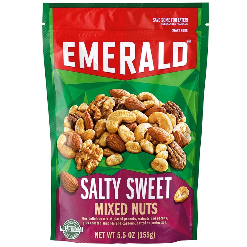 Emerald Nuts, Salty Sweet Mixed Nuts, Features Kettle Glazed Peanuts,