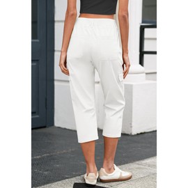 LookbookStore Capri Pants for Women High Waisted Cargo Casual Elastic Waist Rolled Hem Summer with Pockets White Ladies Cute Womens Casual Outfits 2025