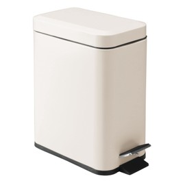mDesign Small Modern 1.3 Gallon Rectangle Metal Lidded Step Trash Can, Compact Garbage Bin with Removable Liner Bucket and Handle for Bathroom, Kitchen, Craft Room, Office, Garage - Cream/Beige