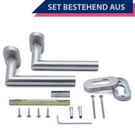 APECS Door Handles Oval Rosette Stainless Steel for Front Door and Interior Doors with Key Rosette Handle Set Profile Cylinder L-Model H-0904+PZ