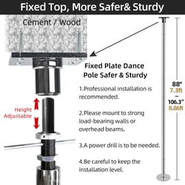 PRIOR FITNESS Permanent Fixed Dance Pole Kit, Professional 45mm Spinning & Static Dancing Pole Heavy-Duty Steel Pole Dance for Home, Adjustable Height Excellent for Home Exercise Studio Club Gym