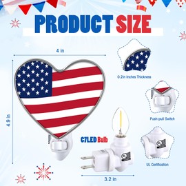 Kittmip Heart Shaped 4th of July Night Light with Switch Acrylic Patriotic American Flag Plug in Wall LED Light for Independence Day Bedroom Kitchen Hallway, Holiday Night Light by C7 LED Bulb
