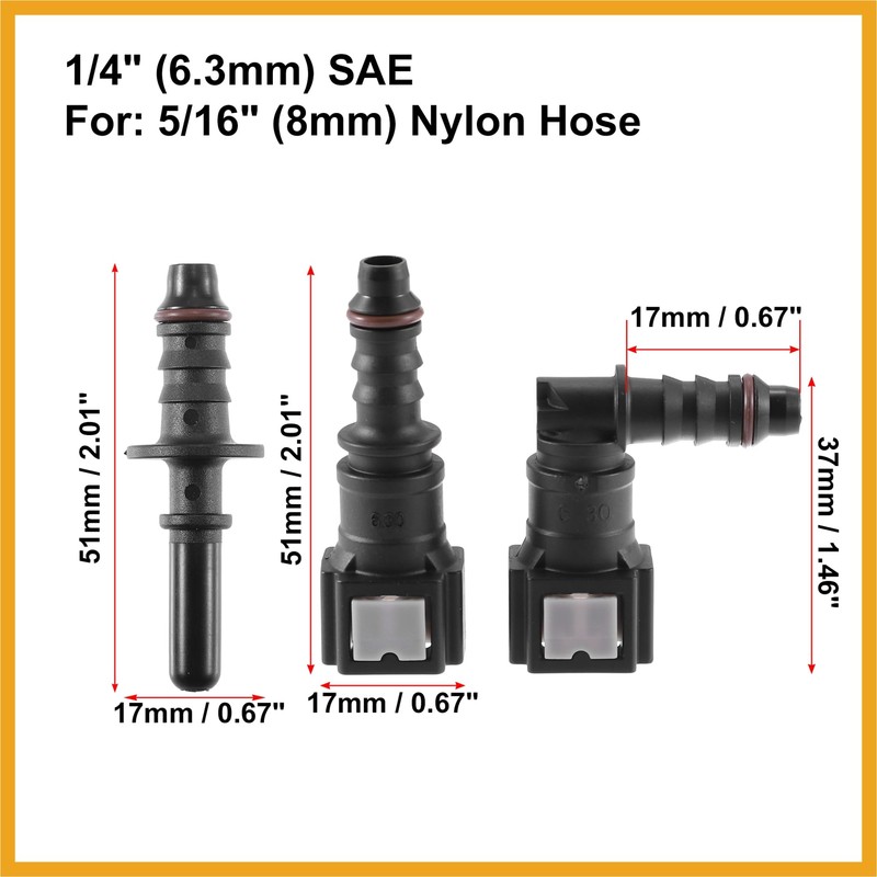 Partuto 2 Set 1/4" 6.3mm SAE to 5/16" 8mm Nylon