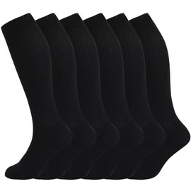 +MD 6 Pairs Compression Socks (15-20mmHg) for Women & Men - Cushion Knee High Socks for Running, Medical, Athletic, Nurses, Travels, Edema, Anti-DVT, Varicose Veins, Shin Splints 6Black 13-15