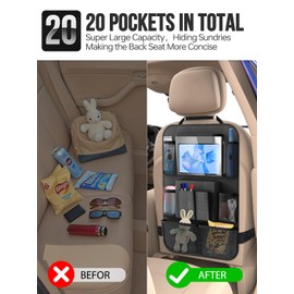 Backseat Car Organizer(20 Storage Pockets),Come with Free 1 Seat Net and 2 Headrest Hook, Touch Screen Tablet Holder, Divider for Driving Safely Children & Pets…, Car Organizer (black)