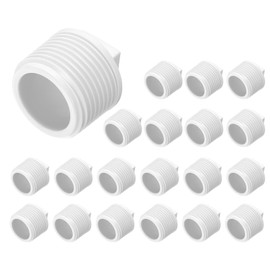 sourcing map 20 Pcs PVC Pipe Male Thread Plug 1" Threaded NPT Plugs for Plumbing Water Line, White