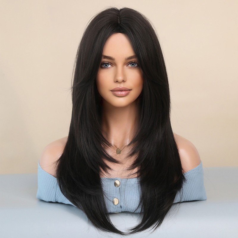 Long Wig Human Hair with Bangs and Wig Cap Glueless