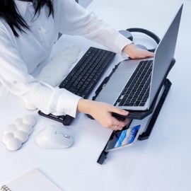 iggual Laptop Stand - 8 Tilt Angle to 45° - Laptop Mount up to 17" and 44lbs - Lightweight, Foldable, Non-Slip, Includes Phone Mount (Left or Right)