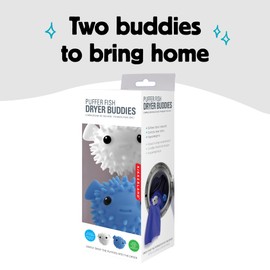 Kikkerland Set of Two Reusable Dryer Buddies for Laundry – Fabric Softener Dryer Balls – Control Static, Remove Wrinkles, Dry Clothes Faster, Puffer Fish