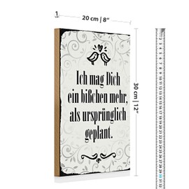 Romantic Wooden Sign 'Ich mag Dich mehr als geplanned' | Vintage Style with Birds and Hearts | Ideal for Gifts and Decoration | 20cm x 30cm
