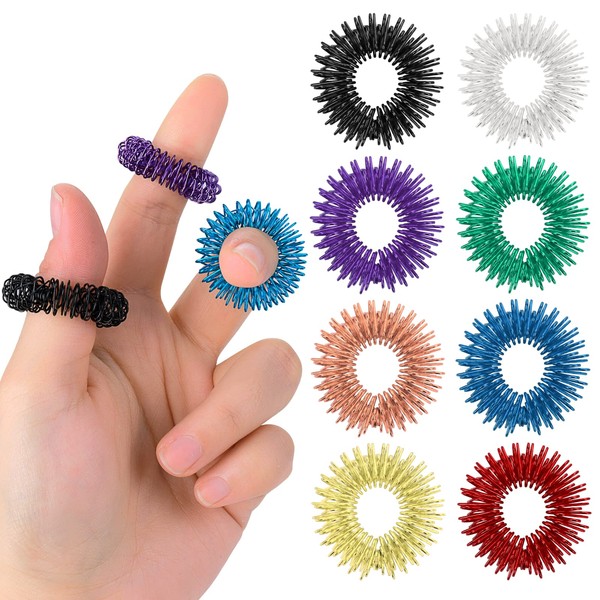 ASTER 8 Pieces Spiky Sensory Finger Rings Acupressure Ring Set Great Spikey Fidget Ring for Silent Stress Reducer and Massager Improves Blood Circulation